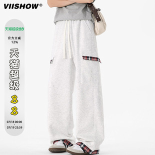 褲 VIISHOW美式 子 工裝 街頭慵懶直筒闊腿褲 復古格子休閑褲 男25春季