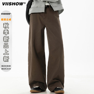 子 VIISHOW老钱风棕色阔腿休闲裤 男秋美式 直筒裤 子宽松垂感拖地裤