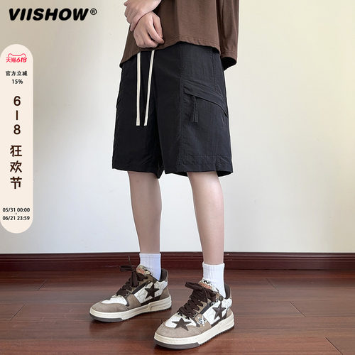 VIISHOW工装短裤男士夏季薄款宽松直筒百搭冰丝休闲运动五分裤子