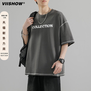 短袖 VIISHOWT恤男士 夏装 街头情侣装 体恤 vintage2024年男生美式