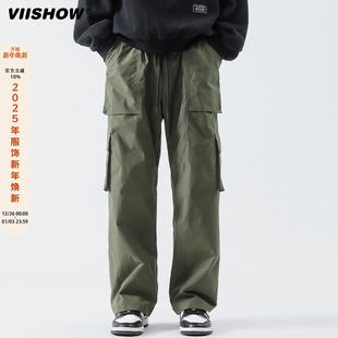 裤 子高街in潮牌男春秋直筒宽松阔腿工装 子 oversize裤 VIISHOW美式