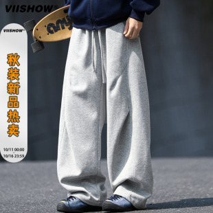 直筒阔腿弯刀宽松休闲长裤 男情侣百搭薄款 潮 阔腿卫裤 VIISHOW秋季