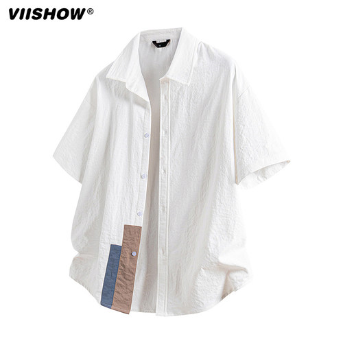 VIISHOW短袖衬衫男士2025年夏季新款潮牌高级感宽松纯色工装衬衫