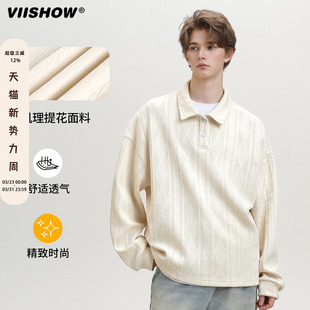 VIISHOW老钱风提花POLO衫 复古翻领情侣外套潮牌宽松上衣 男秋美式