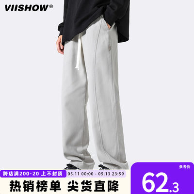 VIISHOW美式重磅灰色卫裤男