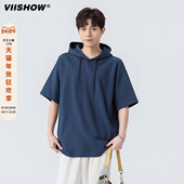 t恤男生夏季 美式 潮牌宽松凉感半袖 VIISHOW连帽短袖 体恤帽衫 上衣