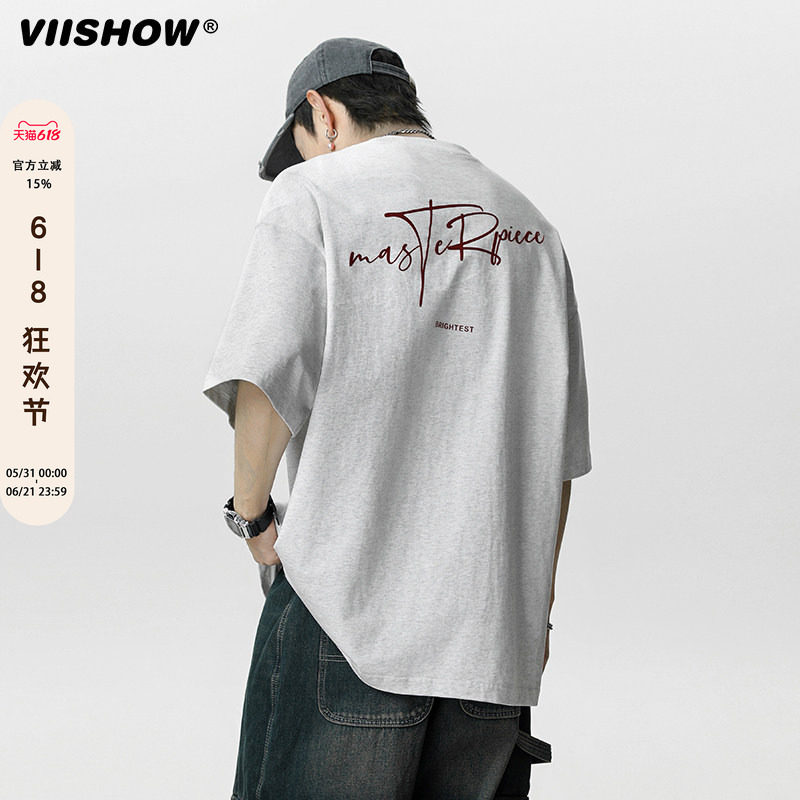 VIISHOW复古字母印花短袖2026夏季高街潮牌休闲宽松体恤透气T恤男