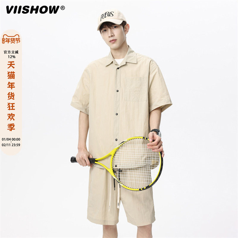 VIISHOW2025夏季冰丝衬衫男短袖套装户外防晒外套运动休闲两件套,男装,时尚套装,淘宝优惠券,粉丝福利购,淘宝优惠卷