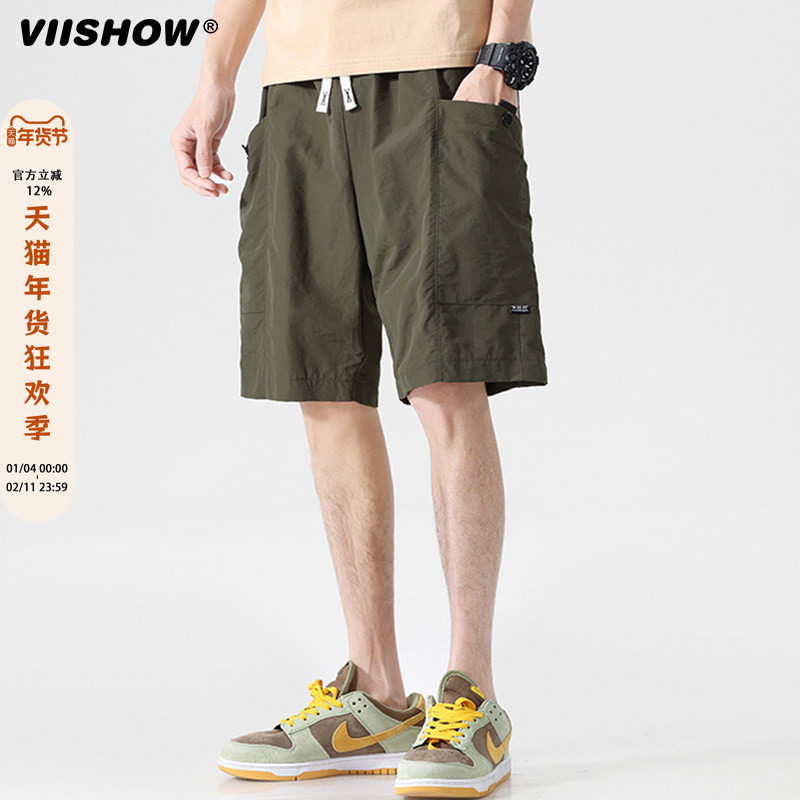 VIISHOW夏季日系抽绳松紧工装运动五分裤男复古潮牌宽松百搭短裤,男装,短裤,淘宝优惠券,粉丝福利购,淘宝优惠卷