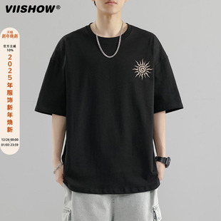 中袖 VIISHOW重磅纯棉印花短袖 休闲宽版 潮牌宽松半袖 短t T恤男夏季
