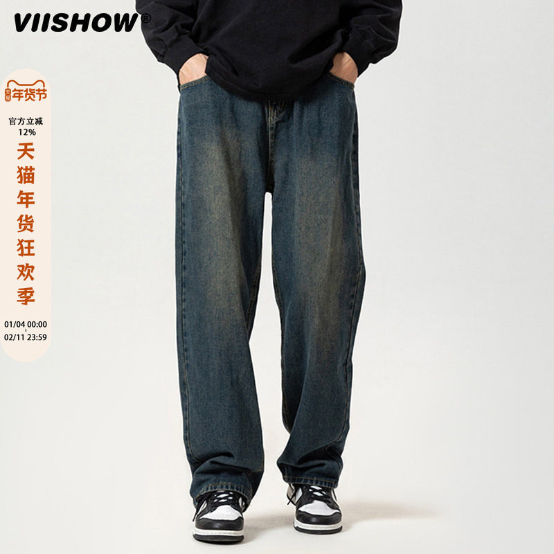 VIISHOW宽松直筒牛仔裤男秋冬季cleanfit美式复古休闲阔腿裤潮流,男装,牛仔裤,淘宝优惠券,粉丝福利购,淘宝优惠卷