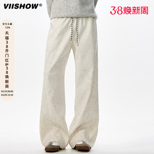 VIISHOW美拉德复古暗纹斜切卫裤男秋季美式高街微喇裤直筒休闲裤