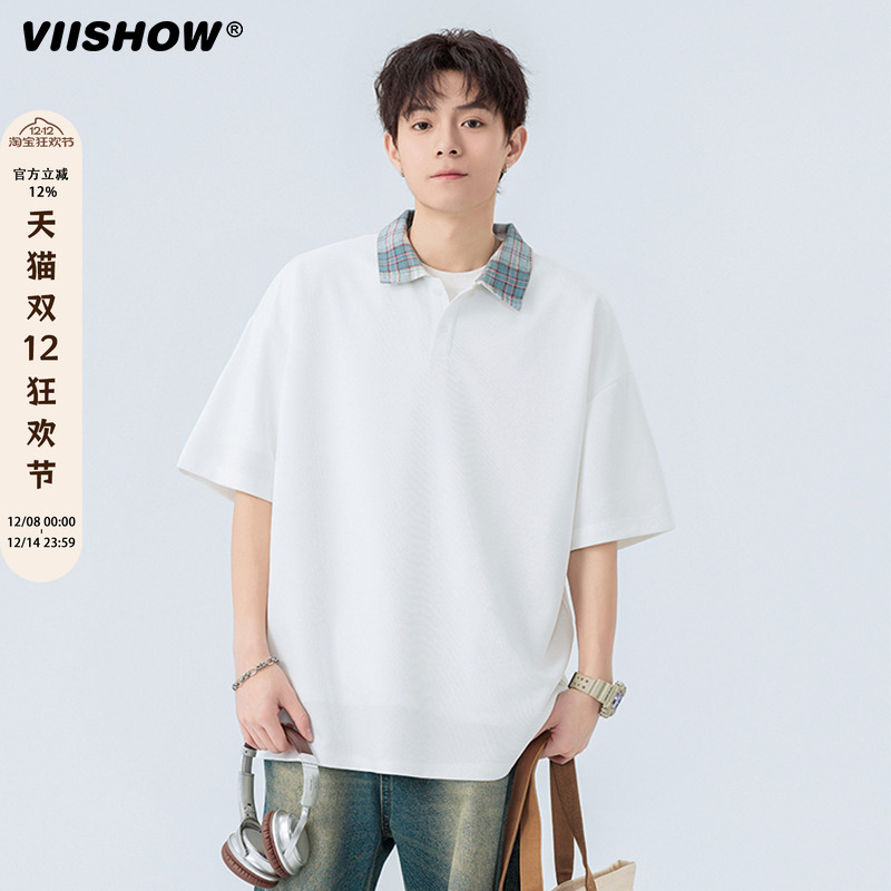 VIISHOWpolo衫短袖T恤男士夏季2025新款潮牌宽松休闲翻领半袖上衣