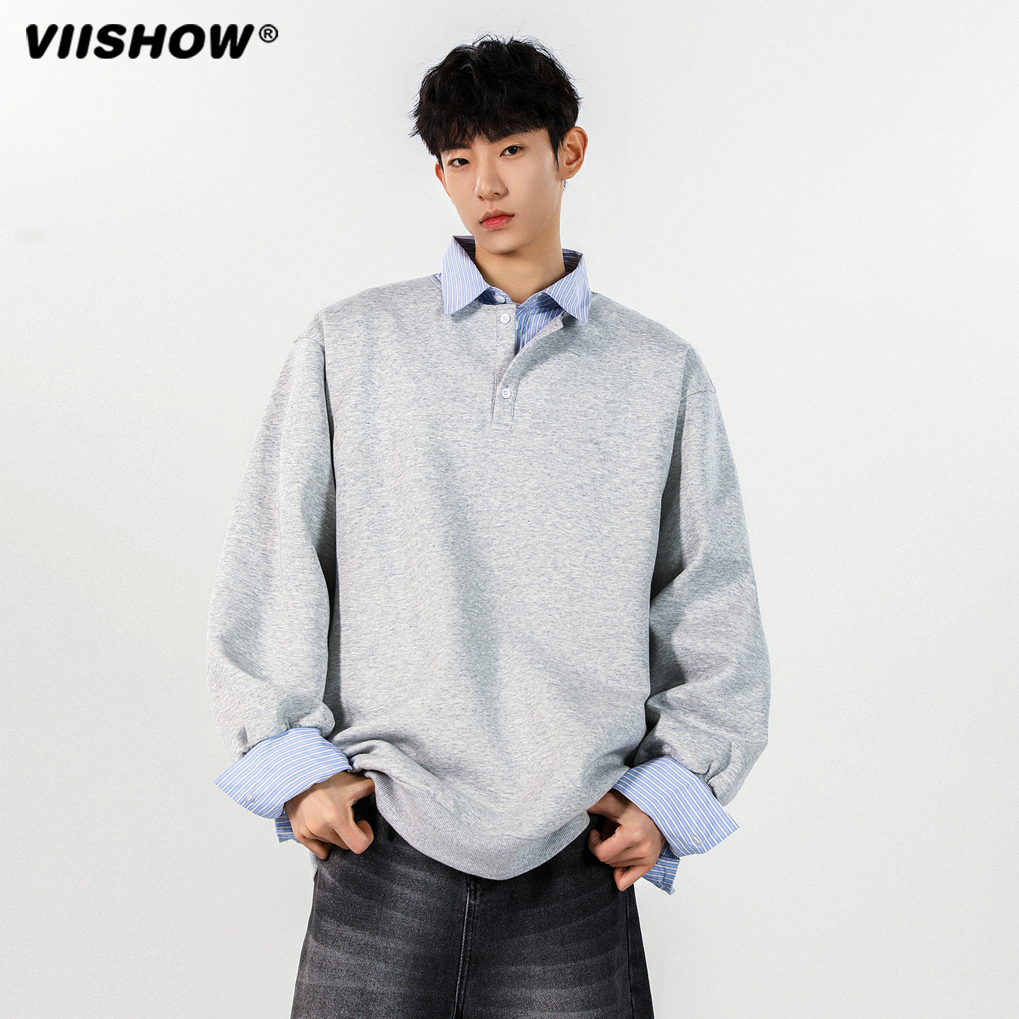 VIISHOW假两件卫衣男2025春秋季新款ins韩系校园风宽松休闲上衣