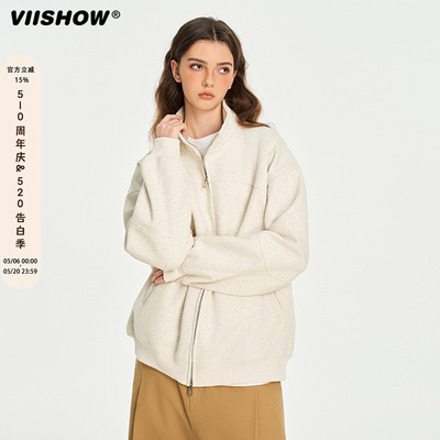 VIISHOW立领美式开衫卫衣男新款秋装上衣双拉链外套运动休闲情侣