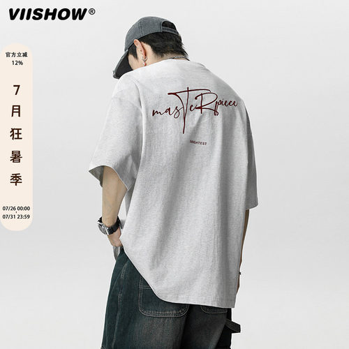 VIISHOW复古字母印花短袖2026夏季高街潮牌休闲宽松体恤透气T恤男