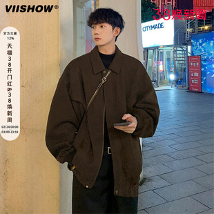 VIISHOW美式解构毛呢外套男2024新款冬季复古痞帅宽松男翻领夹克