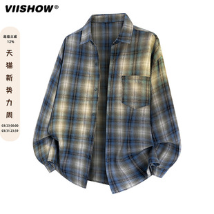 复古格子长袖 新款 衬衫 秋季 潮流宽松休闲衬衣外套 男款 VIISHOW美式