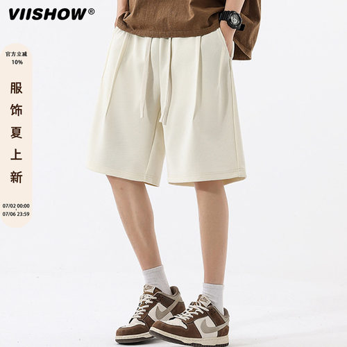 VIISHOW薄款黑色休闲裤男美式外穿运动短裤宽松直筒新款五分裤男