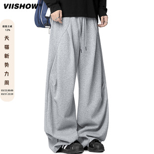 宽松百搭阔腿休闲长裤 VIISHOW潮牌复古重磅垂感弯刀卫裤 男女秋季