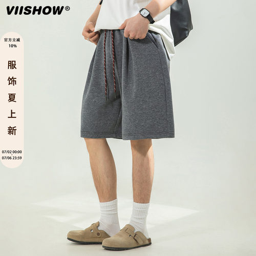 VIISHOW夏季运动休闲透气短裤高街潮牌复古中裤抽绳宽松五分裤男