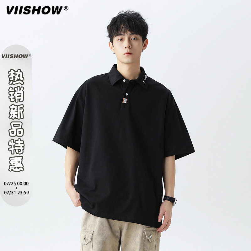 VIISHOW美式夏季Polo衫短袖t恤男2025夏季新款宽松潮牌半袖体恤衫