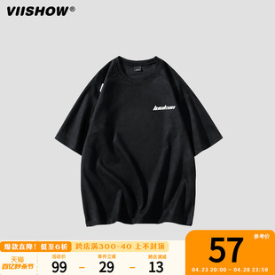 短袖 VIISHOW麂皮绒重磅t恤男夏季 高街复古半袖 美式 体恤 潮牌五分袖