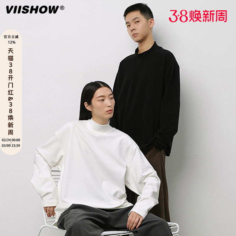 VIISHOW德绒半高领长袖T恤男春秋宽松加绒打底衫加厚保暖内搭卫衣 - viishow旗舰店出品