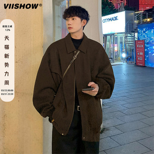 复古痞帅宽松男翻领夹克 冬季 VIISHOW美式 解构毛呢外套男2024新款