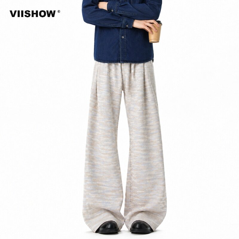 VIISHOWVIISHOW阔腿风条纹休闲裤男女宽松直筒长裤潮慵懒风阔腿裤