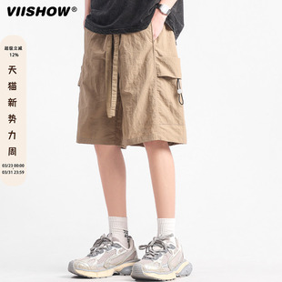 街头宽松百搭五分中裤 男夏季 短裤 VIISHOW潮牌复古机能风直筒工装