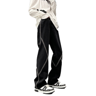 VIISHOW美式复古牛仔裤男设计感宽松直筒长裤欧美高街hiphop裤子