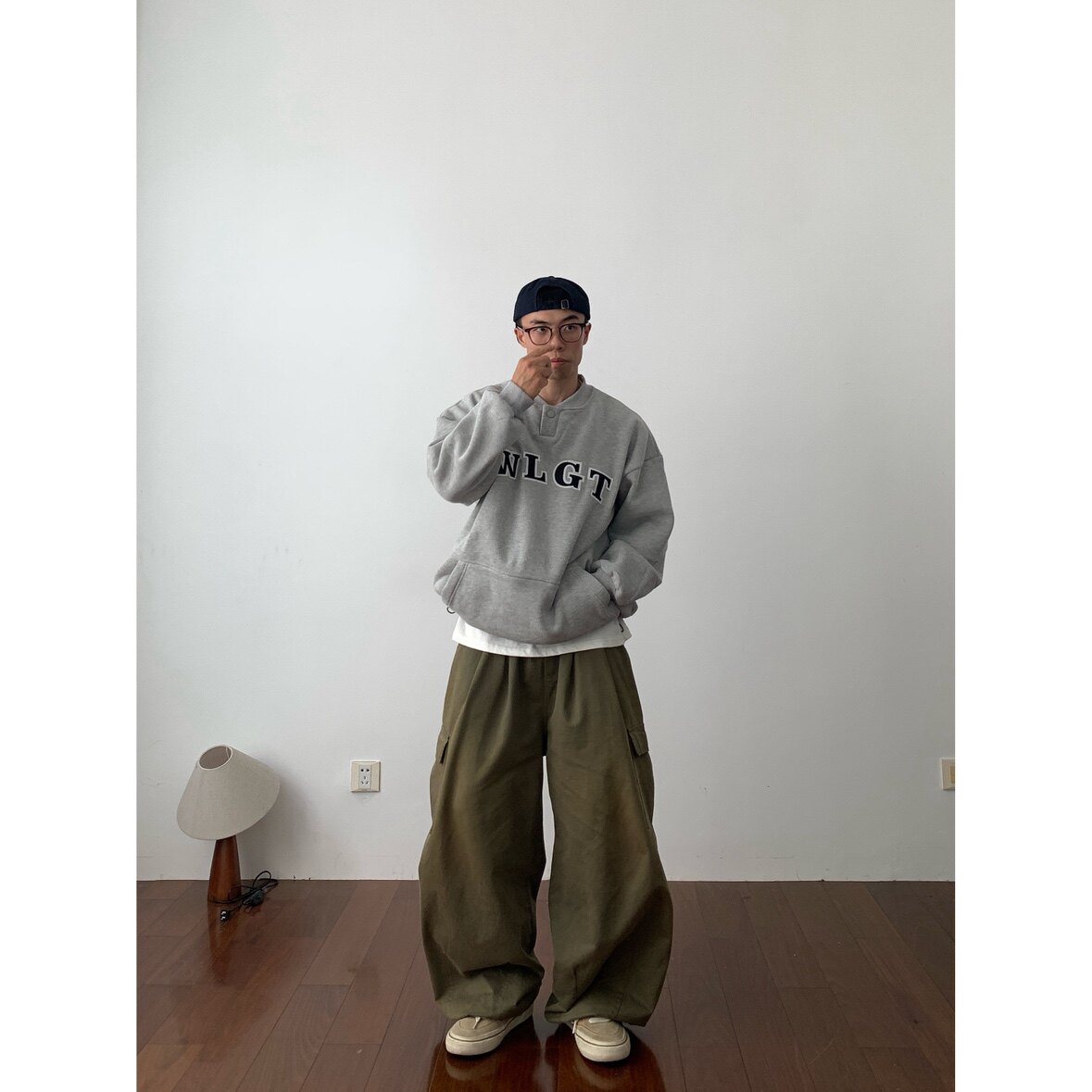 oversize亨利领字母印花加绒卫衣