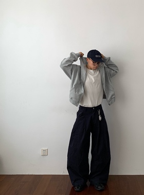 Daily 1|日常通勤纯色连帽开衫卫衣美式街头感短宽拉链外套上衣潮