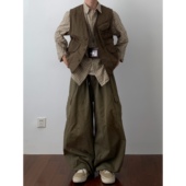 Daily 叠穿背心男女潮 马甲日系复古阿美咔叽宽松工装 多口袋工装