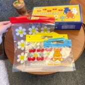 韩系可爱花朵加厚保鲜袋水果密封袋樱桃小熊透明旅行手提收纳袋