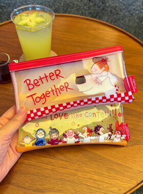 日系卡通小女孩透明pvc防水笔袋便携多功能收纳化妆包