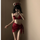 辣妹比基尼分体泳衣女复古红色花朵高级感性感纯欲网红风小胸显瘦