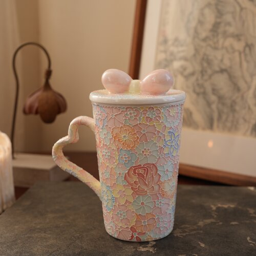 景德镇立体浮雕玉泥万花陶瓷马克杯重工高颜值情侣闺蜜伴手礼咖啡