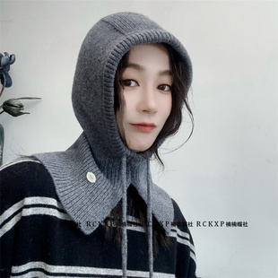 冬季全羊毛法克帽女时尚韩版绑带护颈一体围脖保暖学生户外显脸小