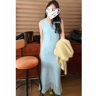 羊驼毛羊毛背心裙叠穿打底保暖连衣裙长裙紧致镂空长款羊毛裙女