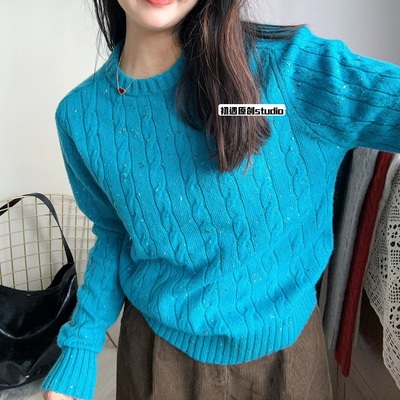 圆领羊毛衫麻花毛衣日系彩点