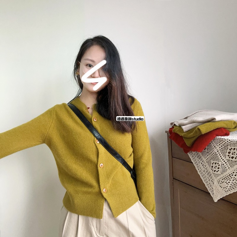 圆领开衫日系正肩开衫全羊毛显瘦