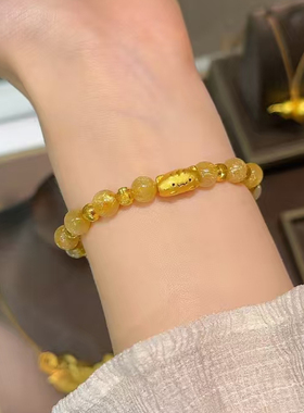仿黄水晶手串仿真猫眼珠叠戴手链