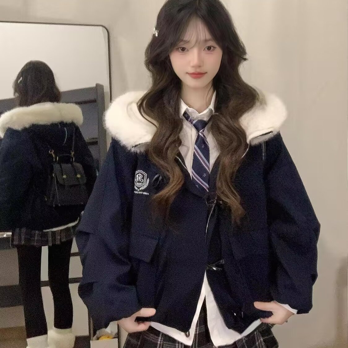 爆款羽绒棉服女2025冬季短款羊羔毛小个子加厚宽松学院风棉衣外套