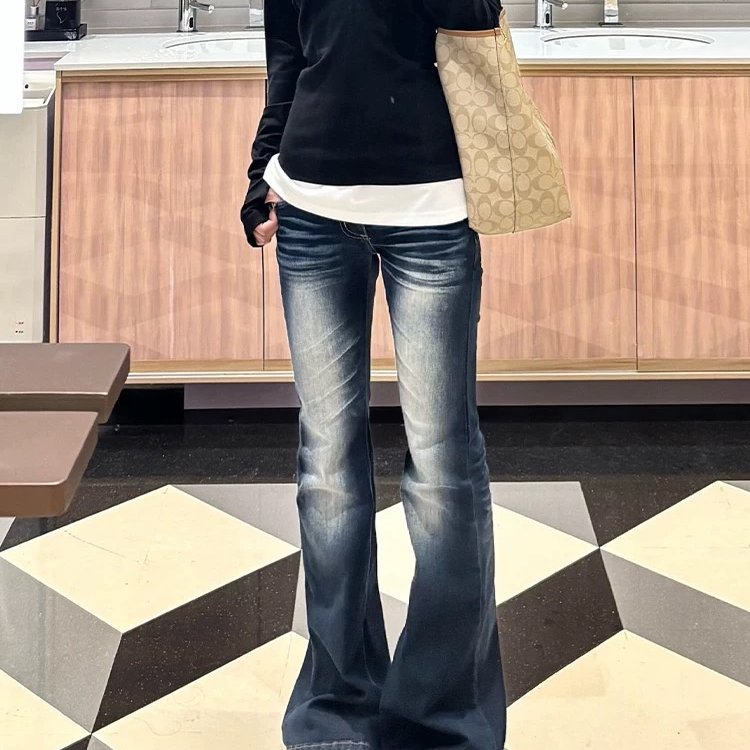 美式怀旧低腰辣妹微喇叭牛仔裤女2025新款百搭弹力修身显瘦马蹄裤