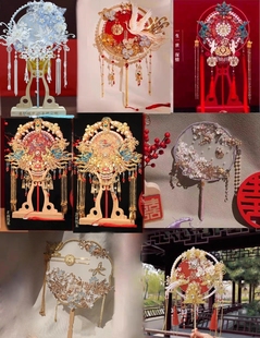 全新出租免押金汉服结婚婚礼团扇喜扇中式古风新娘双面手持扇秀禾