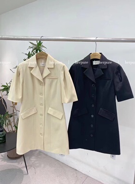 herpure 广州uus 2022年春夏新款简约气质单排扣西装短袖连衣裙