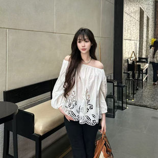 alwaysiris/媛鸢 2025ss 全棉定制镂空刺绣松弛感一字肩小衫