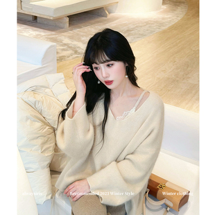 alwaysiris媛鸢/高密水貂绒套组 针织衫睫毛蕾丝打底